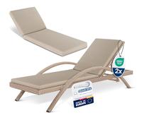Beautissu Coussin Bain de Soleil 190x60 Imperméable Set de 2 Matelas Transat Bain de Soleil - Résistant aux Intempéries Séchage Rapide Lavable - Coussin Chaise Longue Exterieur Beige