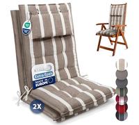 Beautissu Coussin Chaise Jardin Dossier Haut Premium Set de 2 avec Sangles | 120x50cm 8cm épaisseur beige blanc tissu robuste antidérapant résistance aux UV fauteuil Fixation appui-tête galette Sun-HL