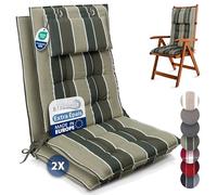 Beautissu Coussin Chaise Jardin Dossier Haut Premium Set de 2 avec Sangles | 120x50cm 8cm épaisseur vert tissu robuste antidérapant résistance aux UV fauteuil Fixation appui-tête galette Sun-HL