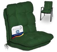 Beautissu Coussin extérieur Jardin Set de 2 pour Chaise Fauteuil transat | 100x50x8cm vert foncé dossier standard pour terrasse ou balcon Coussins bas galette Flair NL