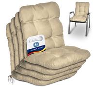 Beautissu Coussin Extérieur Jardin Set de 4 pour Chaise Fauteuil transat | 100x50x8cm nature dossier standard coussins pour terrasse balcon bas d'assise galette Flair NL