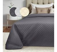 Beautissu Couvre lit 2 Personnes matelassé Respirant pour boxspring Grand | 220x240cm anthracite couvre-lit dessus de plaid grande taille Canapé Couverture jeté double Olivia