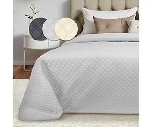Beautissu Couvre lit 2 Personnes matelassé Respirant pour boxspring Grand | 220x240cm gris clair couvre-lit dessus de plaid grande taille Canapé Couverture jeté double Olivia