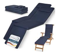 Beautissu Lot de 2 Coussin Bain de Soleil 175x45x5 cm Loftlux DC - Matelas Bain de Soleil Housse Amovible - Coussin Transat Exterieur Chaise Longue Bleu