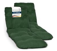 Beautissu Lot de 2 Coussin Bain de Soleil 190x60 cm Flair RL - 8 cm Épais Coussin Chaise Longue pour Jardin Terrasse Balcon - Confortable Matelas Transat Exterieur - Vert Foncé