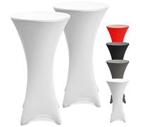 Beautissu Lot de 2 Housses élastiques pour Table Haute de bistrot Jardin | Ø70-75cm blanc housse élastique élégante de Ensemble élégantes mange debout protection extensible renfort pied Stella