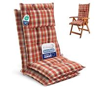 Beautissu Lot de 2 Premium Coussin Chaise Dossier Haut Coussin Exterieur Jardin 120x50x7cm Matelas épais Fait en UE Matériel Robuste 200g/m² Résistance UV HighLux HL Orange-Rouge-Vert carré