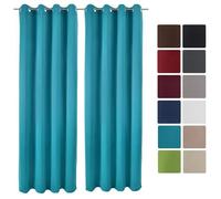Beautissu Lot de 2 Rideaux occultants uni à oeillet Amelie - 140x245 cm - Décoration intérieur - Blackout - Turquoise