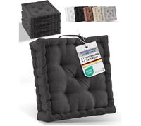 Beautissu Lot de 4 Coussins d‘Assise - Mila - Avec Poignée - Rembourrage Extra épais - 40x40x8cm 100% Coton - Anthracite