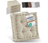 Beautissu Lot de 4 Coussins d‘Assise - Mila - Avec Poignée - Rembourrage Extra épais - 40x40x8cm 100% Coton - Lin