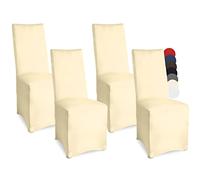 Beautissu Lot de 4 Housses Strech Leona pour Chaise de Banquet - 45x90cm - Elegante, Moderne - Bi-Elastique - Oeko-TEX - Ecru