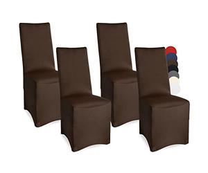 Beautissu Lot de 4 Housses Strech Leona pour Chaise de Banquet - 45x90cm - Elegante, Moderne - Bi-Elastique - Oeko-TEX - Marron