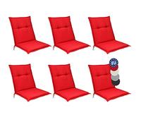 Beautissu Lot de 6 Coussin Matelas Chaise Fauteuil de Jardin à Dossier Bas | 100x50x6cm Rouge assise pour balcon camping d'assise extérieur Base NL