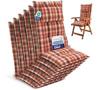 Beautissu Lot de 6 Premium Coussin Chaise Dossier Haut Coussin Exterieur Jardin 120x50x7cm Matelas épais Fait en UE Matériel Robuste 200g/m² Résistance UV HighLux HL Orange-Rouge-Vert carré