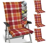 Beautissu Set de 4 Matelas Coussin pour Chaise Fauteuil Haut Dossier 120x50 cm Rouge Sunny RO - 6cm Epaisseur & Résistants aux UV - Confortable Coussin Jardin Terrasse Balcon
