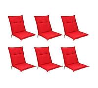 Beautissu Base NL Lot de 6 Coussin Fauteuil de Jardin 100x50x6cm - Coussin Assise Rouge pour Jardin, Balcon, Camping - Matelas Coussin Chaise à Dossier Bas