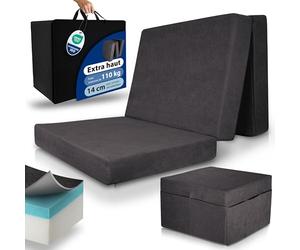 Beautissu Matelas Pliable en Mousse Visqueuse avec Housse Lavable H3 Grand | 90x200cm anthracite épaisse 14cm degré fermeté H3 lit d'appoint pliant confort sommeil Anthracit Extra invité Premium XL