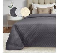 Beautissu Olivia - Grand Couvre Lit 220x240 cm Jeté de Lit Matelassé - Couverture Anthracite Jeté de Lit Respirant