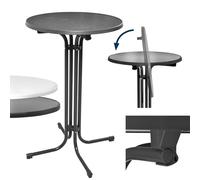 Beautissu Outdoor Table Bistrot Haute Pliante Ø70cm Bellini - Stable Résistante aux Intempéries Rayures, Pied Réglable en Hauteur, Montage Facile Support Prémonté - Table Bar Ronde Gris