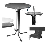 Beautissu Outdoor Table Bistrot Haute Pliante Ø80cm Bellini - Stable Résistante aux Intempéries Rayures, Pied Réglable en Hauteur, Montage Facile Support Prémonté - Table Bar Ronde Gris