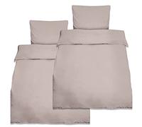 Beautissu Parure de lit en Coton avec 4 pièces 135x200 cm 80x80 cm Julie - avec 2 Housses en Couette 135x200 cm et 2 taies d’Oreiller 80x80 cm pour Toute l’année - Taupe