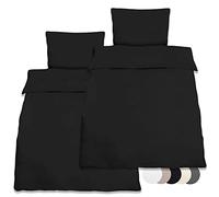 Beautissu Parure de lit en Coton Ensemble literie 2 Sets pour Toute l'année | 155x220cm taie d'oreiller 80x80cm noir housse de couette housses renforcé rafraîchissant Julie
