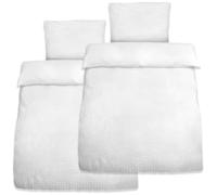 Beautissu Parure de lit seersucker Lot de 4 Blanc 2 personnes - 2 Housses de couette de 135x200cm 2 taies d'oreiller 80x80cm