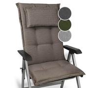 Beautissu Premium Coussin Chaise Dossier Haut Coussin Exterieur Jardin 120x52x7cm Matelas épais Fait en UE Matériel Robuste 200g/m² Résistance UV HighLux HL Coussin Taupe