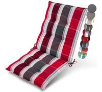 Beautissu Premium Coussin Chaise Jardin Dossier Bas 100x50 cm Sun-NL - 8 cm Épaisseur Tissu Robuste Antidérapant & Résistance aux UV - Coussin Fauteuil avec Sangles Fixation Rouge Anthracite Rayé