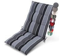 Beautissu Premium Coussin Chaise Jardin Dossier Bas avec Sangles Fixation | 100x50cm anthracite rayé 8cm épaisseur tissu robuste antidérapant résistance aux UV fauteuil rembourrage extérieur Sun-NL