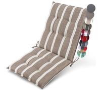 Beautissu Premium Coussin Chaise Jardin Dossier Bas avec Sangles Fixation | 100x50cm beige blanc rayé 8cm épaisseur tissu robuste antidérapant résistance aux UV fauteuil rembourrage extérieur Sun-NL
