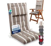 Beautissu Premium Coussin Chaise Jardin Dossier Haut 120x50 cm Nature Rayé - 8 cm Robuste Antidérapant Résistance UV - Sun-HL