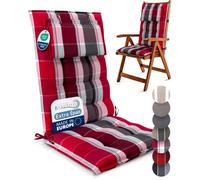 Beautissu Premium Coussin Chaise Jardin Dossier Haut 120x50 cm Rouge Rayé - 8 cm Robuste Antidérapant Résistance UV - Sun-HL