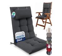 Beautissu Premium Coussin Chaise Jardin Dossier Haut 120x50 cm Sun-HL - 8 cm Épaisseur Tissu Robuste Antidérapant & Résistance aux UV - Coussin Fauteuil avec Sangles Fixation Anthracite