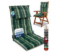 Beautissu Premium Coussin Chaise Jardin Dossier Haut 120x50 cm Sun-HL - Coussin Fauteuil avec Sangles Fixation Vert à carreaux