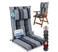 Beautissu Premium Coussin Chaise Jardin Dossier Haut avec Sangles épaisseur | 120x50cm anthracite 8cm tissu robuste antidérapant résistance UV fauteuil fixation lot appuie-tête assise extérieur Sun-HL