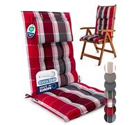 Beautissu Premium Coussin Chaise Jardin Dossier Haut avec Sangles épaisseur | 120x50cm rouge anthracite 8cm tissu robuste antidérapant résistance UV fauteuil Fixation lot appuie-tête assise Sun-HL