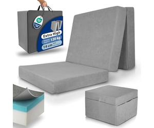 Beautissu Premium XXL Matelas Pliable 120x200 cm Gris avec Housse - Matelas Pliant Extra Épaisse 14cm Degré Fermeté H3 & Housse Lavable - Lit d'Appoint Mousse Visqueuse Grand Confort Sommeil