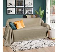 Beautissu Romantica Couverture - Plaid - 210x280cm - Couvre-lit ou Sofa jeté de canapé Similicuir - Couverture pour lit Double - Couverture pour Sofa - Nature