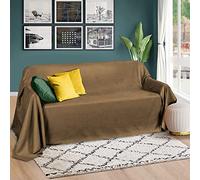 Beautissu Romantica Couverture - Plaid - 210x280cm - Couvre-lit ou Sofa jeté de canapé Similicuir - Couverture pour lit Double - Couverture pour Sofa - Marron Clair