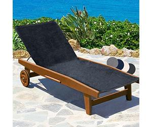 Beautissu Serviette de Plage XL Housse de lit chaises Longues Jardin Coton | 70x200cm anthracite 100% drap de antidérapant idéale grande taille protège bronzage éponge Marbella