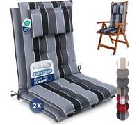 Beautissu Set de 2 Premium Coussin Chaise Jardin Dossier Haut 120x50 cm Sun-HL - 8 cm Épaisseur Tissu Robuste Antidérapant & Résistance aux UV - Coussin Fauteuil avec Sangles Fixation Anthracite