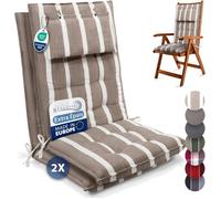 Beautissu Set de 2 Premium Coussin Chaise Jardin Dossier Haut 120x50 cm Sun-HL - 8 cm Épaisseur Tissu Robuste Antidérapant & Résistance aux UV - Coussin Fauteuil avec Sangles Fixation Beige Blanc