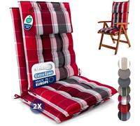 Beautissu Set de 2 Premium Coussin Chaise Jardin Dossier Haut 120x50 cm Sun-HL - 8 cm Épaisseur Tissu Robuste Antidérapant & Résistance aux UV - Coussin Fauteuil avec Sangles Fixation Rouge Anthracite