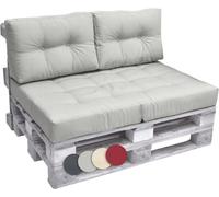 Beautissu Set 3 Coussin Lounge Palette Extérieur Gris Clair - 1x Coussin Assise 120x80 cm 2x Coussin Dossier 60x40 cm Elements