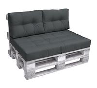 Beautissu Set Coussin Palette Eco Elements - 1x Coussin d'assise 120x80 cm & 2X Coussin Dossier 60x40 cm Confortable Coussin Lounge Extérieur & Intérieur pour Salon Jardin - Gris Graphite