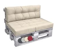 Beautissu Set de 2 Coussin Palette Lounge Extérieur Intérieur pour Salon | d'assise 120x80cm et Dossier 120x40cm Nature Confortable Jardin assise euro banquette ECO Elements
