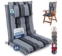 Beautissu Set de 2 Premium Coussin Chaise Jardin Dossier Haut 120x50 cm Sun-HL - 8 cm Épaisseur Tissu Robuste Antidérapant & Résistance aux UV - Coussin Fauteuil avec Sangles Fixation Anthracite