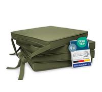 Beautissu Set de 4 Coussin de Chaise d'Intérieur 45x40 cm Loft SK - Galette de Chaise déhoussable et Lavable avec Bandes de Fixation Coussin d'assise Exterieur Jardin Coussin Vert Olive