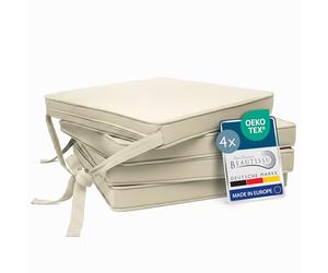 Beautissu Set de 4 Coussin de Chaise d'Intérieur 45x40 cm Loft SK - Galette de Chaise déhoussable et Lavable avec Bandes de Fixation Coussin d'assise Exterieur Jardin Coussin Nature
